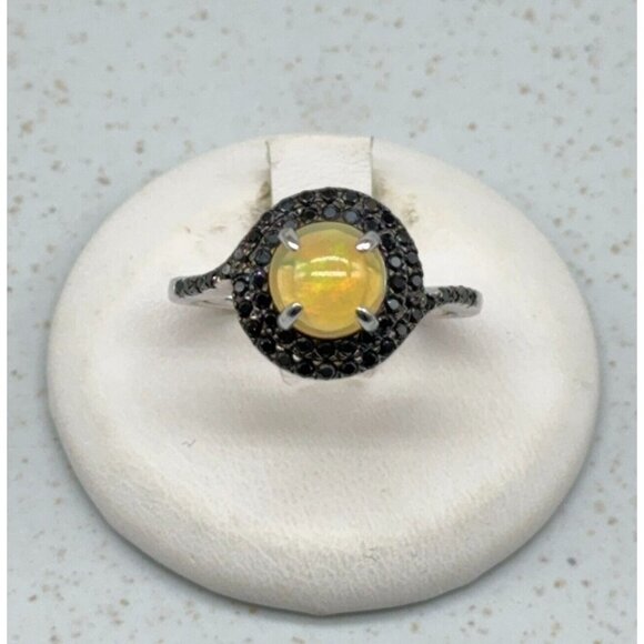 Colleen Lopez Jewelry - Ethiopian Opal Black Spinel Ring Colleen Lopez HSN Sterling Silver 925 Sz 8.75